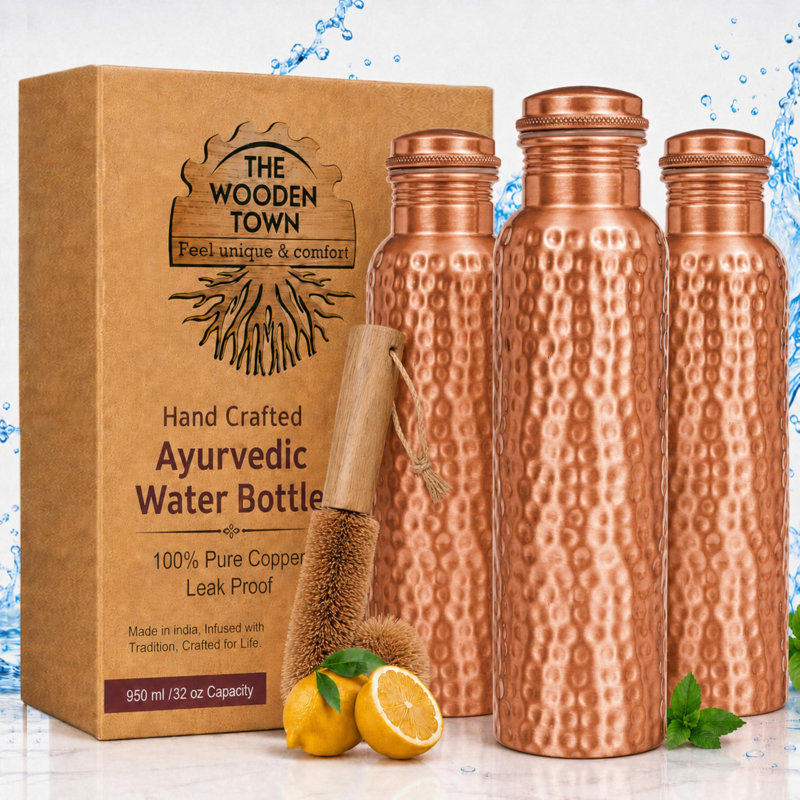 Ensemble de 3 bouteilles d'eau en cuivre martelé avec brosse - 32 oz