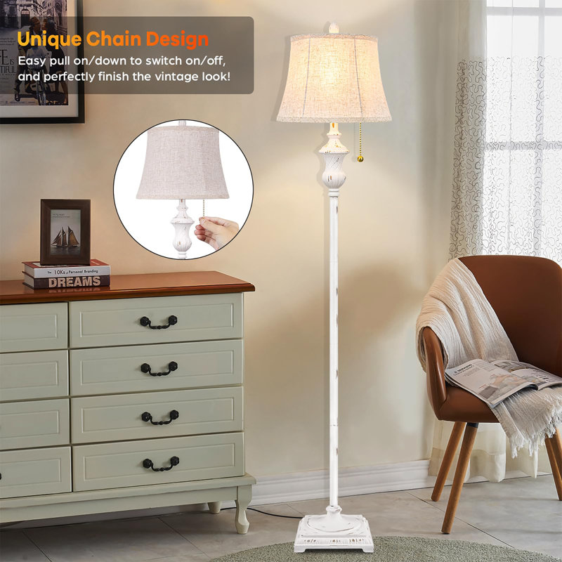Traditional Floor Lamp, White, Beige