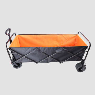 Big Large Capacity Folding Cart Extra Long Extender Wagon Cart Folding Wagon Garden Shopping Beach Cart (Black + Orange) -  Go Peak Track, GPTYX07716A