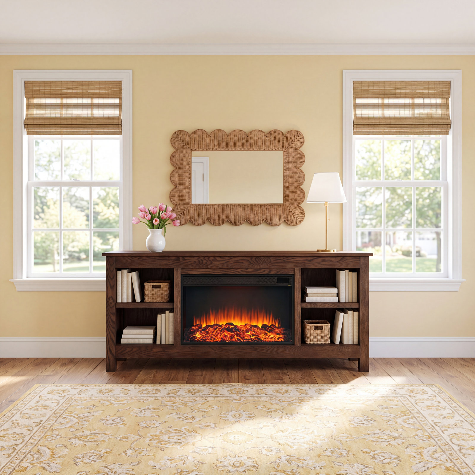 Charley Electric Fireplace TV Stand, Medium Oak