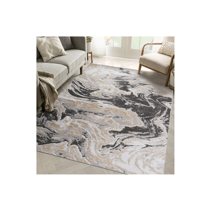 Collection 6X9 Abstract Area Rug, Gray, Rectangle 6'7" x 7'9"
