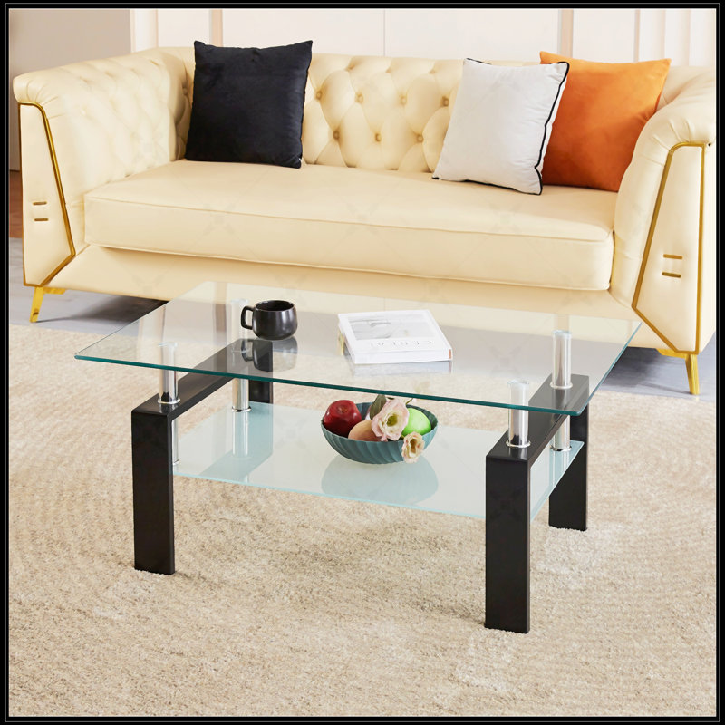 Table basse en verre trempé, Blanc, Transparent