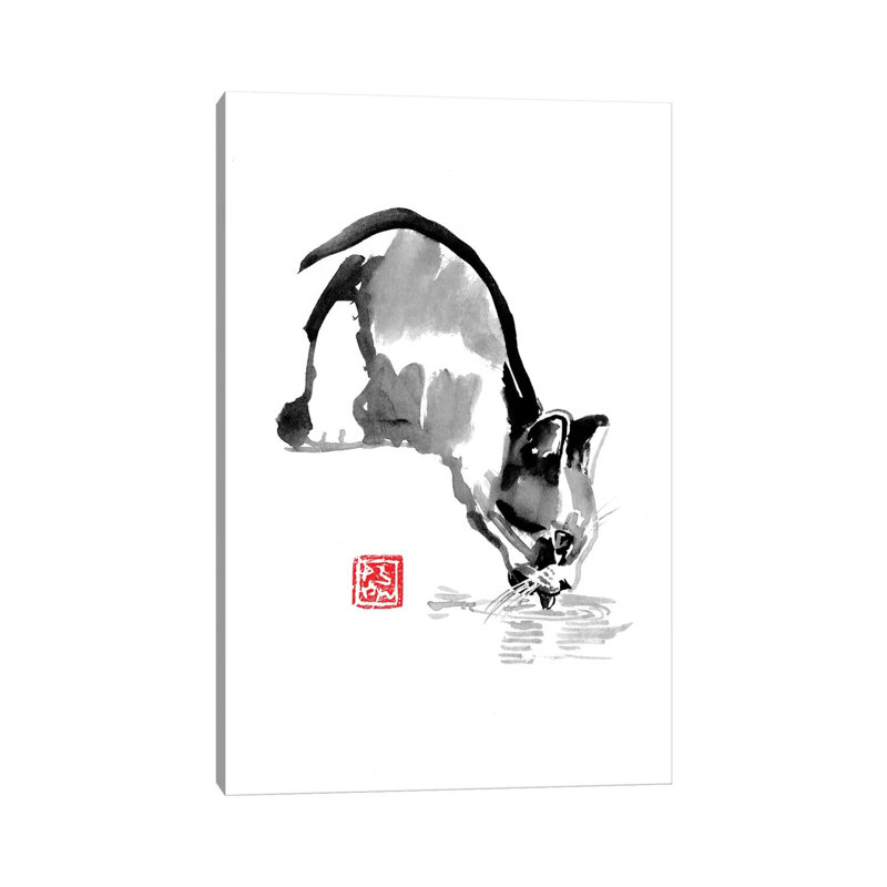 Drinking Cat by Péchane - Print on Canvas, Wrapped Canvas, 30.48 cm H x 45.72 cm W