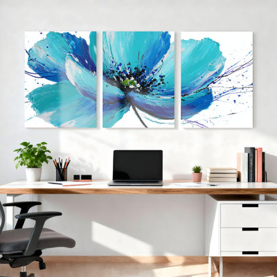 «Blue Poppy Flower», reproduction d'art sur toile tendue sur toile, ensemble de 3