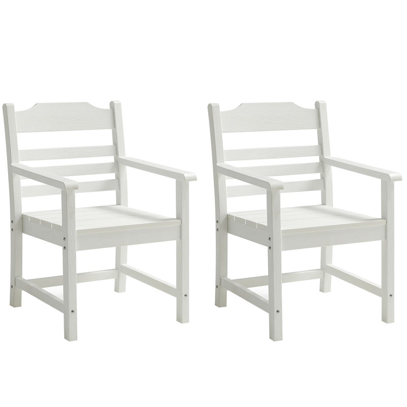 2 chaises de patio avec accoudoirs, fabriquées avec des hanches, grain de bois imitation blanc pur, 2 pièces de confort extérieur, hanches, option confortable