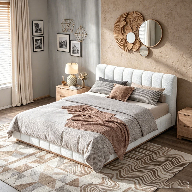 Grand lit plateforme tapissier Boucle, Grand lit