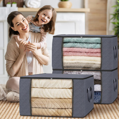 Grey Storage Bags - Stackable, Reinforced Handles, Perfect For Clothes Organization