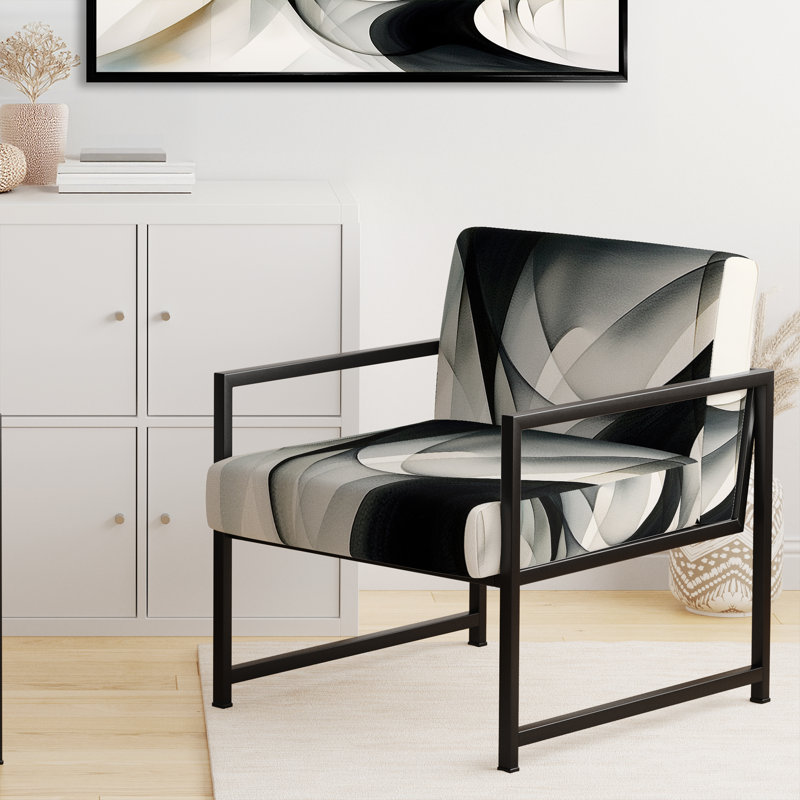 Abstract Abstract Neutral - Chaise rembourrée contemporaine avec accoudoirs abstraits géométriques, Noir