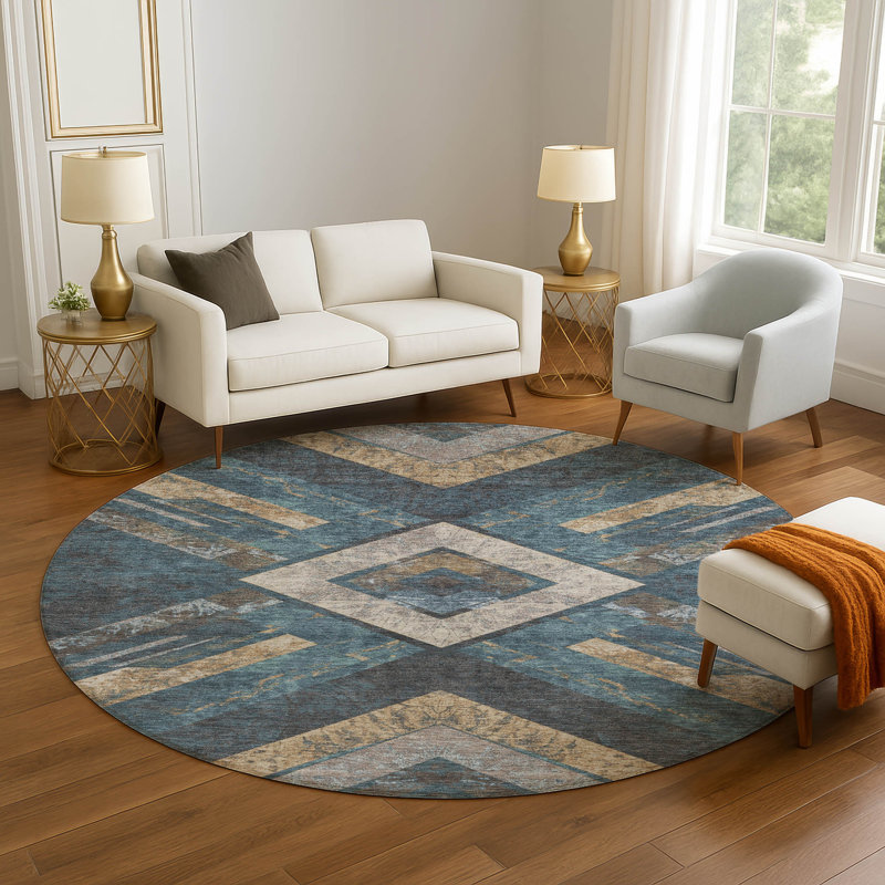 Premium Machine Washable Millbrook AMF1955 Geometric Rug, Round 8'