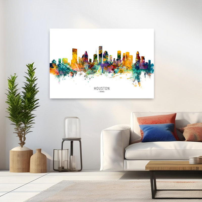 «Vibrant Houston Skyline», art contemporain urbain, H 32 po x l 48 po