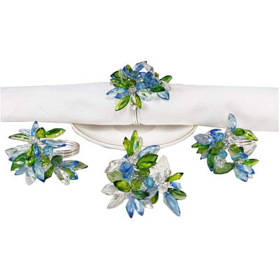 Unique Multi-flower Crystal Design Napkin Rings, Set Of 4