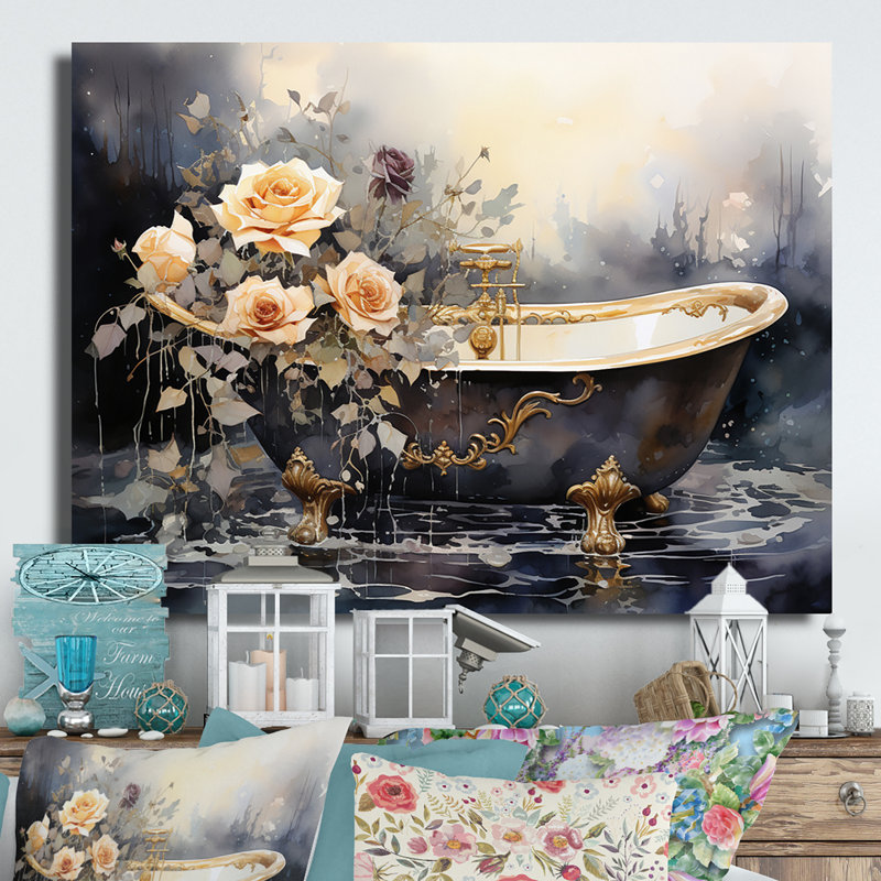 Baignoire en or VI - art mural en métal Bath & Laundry, H 12 po x l 20 po x P 1 po