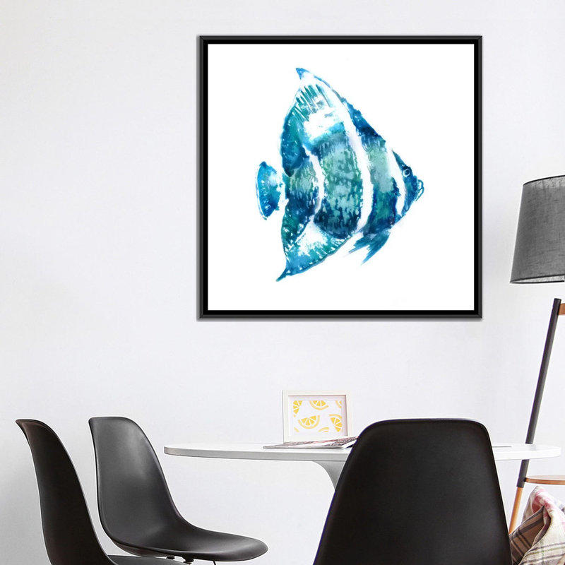 « fish i », impression sur toile, H 18 po x l 18 po x P 1,5 po, Toile avec cadre noir, Pas de tapis