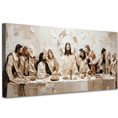 Jésus, art mural, mosaïque géométrique de la Cène, décoration murale chrétienne moderne pour salle à manger, salon, salle de prière, art biblique sur toile pour la décoration intérieure, 28 po x 58 po
