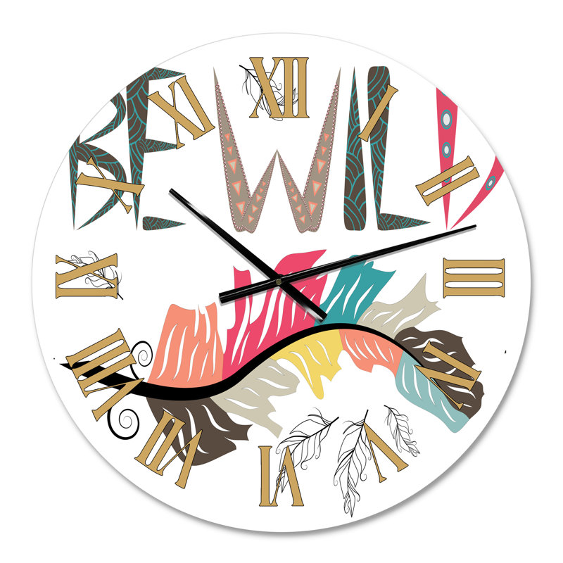 Be Wild Tribal Feathers - Horloge murale moderne, Moyen