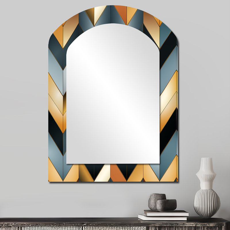 Golden Grey Urban Elegance Chevron Pattern - Chevron Asymmetrical Unique Mirror, Gold Arch Large Wall Mirror, Printed Metal Art