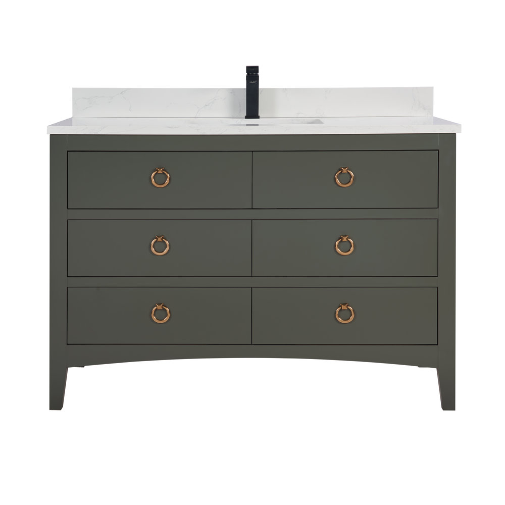 Teoni 48" Oak Single Bathroom Vanity, Pewter Green, Rose Gold