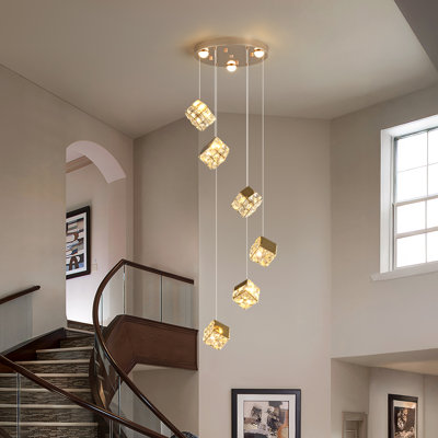 6-Lights Chandeliers for Dining Room Modern Gold Chandeliers for High Ceilings Crystal Pendant Light Fixture for Living Room Kitchen Island Foyer Hallway Bar