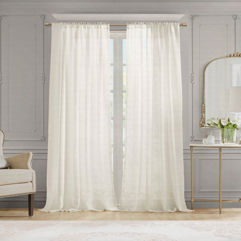Hopa Semi Sheer Single Curtain Panel, White, 52" W x 84" L