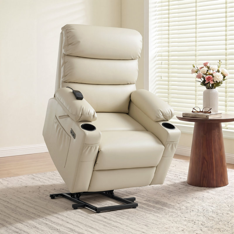 Fauteuil inclinable électrique avec assistance au levage, chauffage lombaire, massage par vibrations et repose-pieds extensible, pour les personnes mesurant entre 1,55 m et 1,75 m, en similicuir.