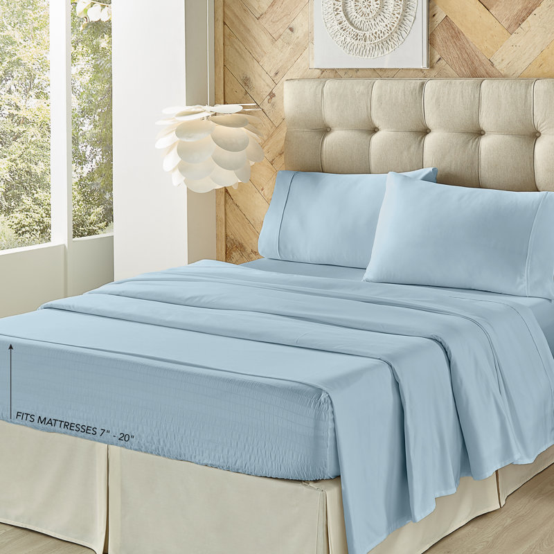 Light Blue California King Cotton-Polyester Sheet Set