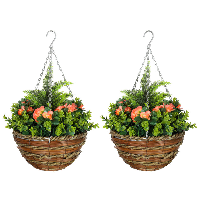 34cm Faux Rose Tree Plant in Basket, Orange
