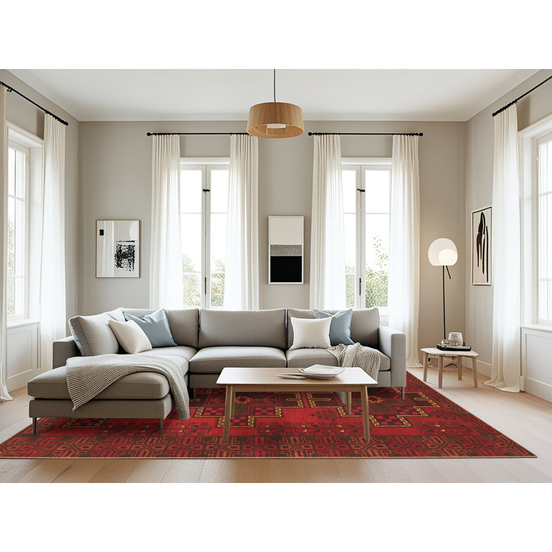 Tapis oriental rouge en laine / polyester tissé à la machine 8 pi x 12 pi Bertenshaw