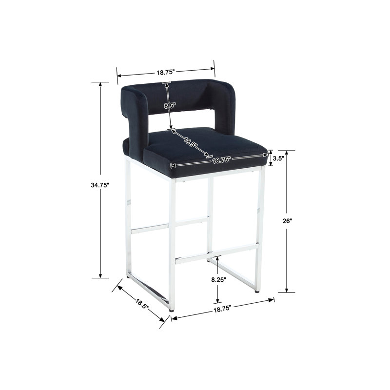 26’’ Upholstered Hollow Back Counter Stool With Metal Frame, Modern Round Arms Counter Height Bar Stool For Kitchen Island/Dining Room/Home Pub