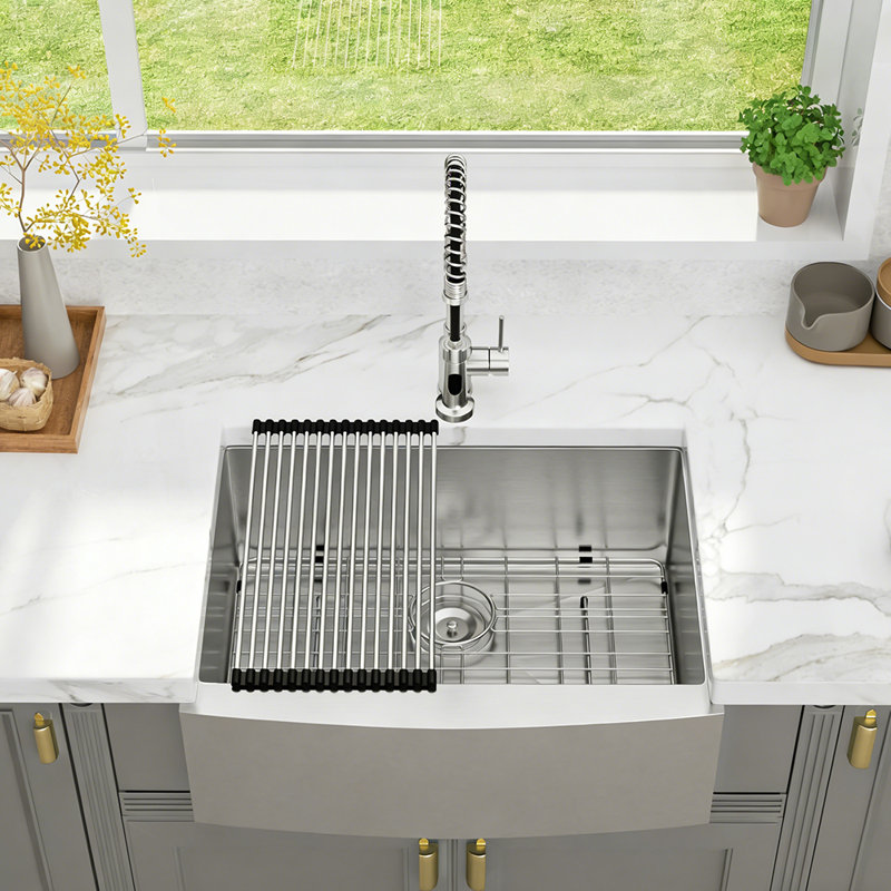 27" L x 21" W Farmhouse Kitchen Sink 16 Gauge Stainless Steel Kitchen Sink Apron Front Sink
