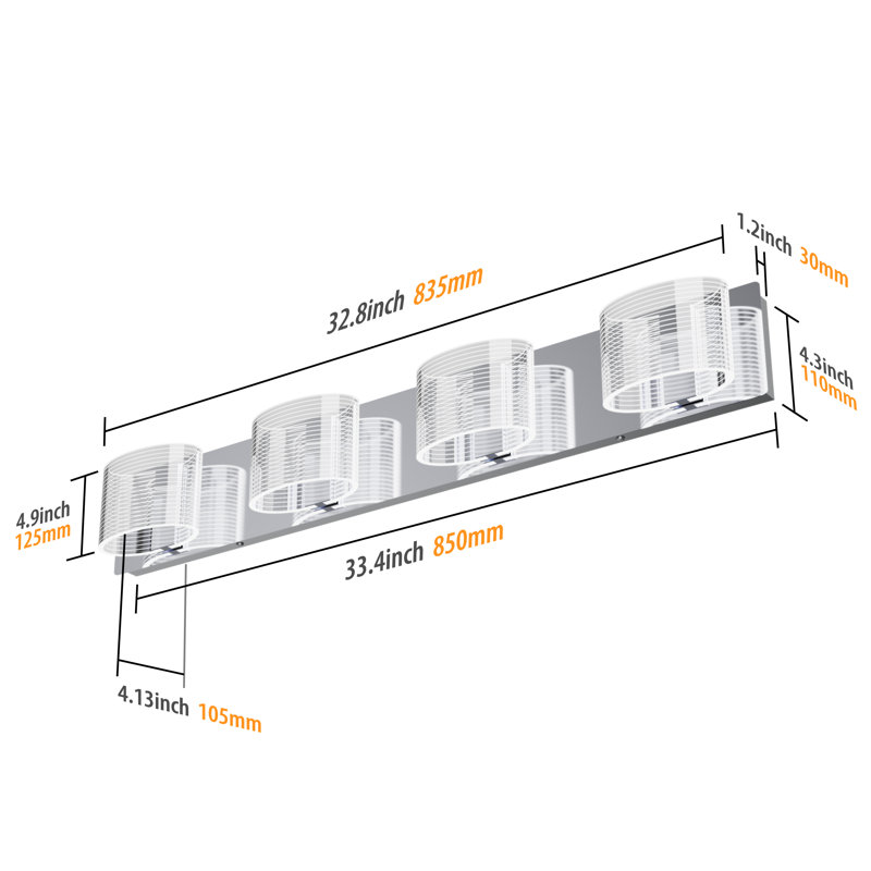 Luminaire de salle de bain à DEL Umera en chrome avec abat-jour linéaire ovale transparent, 4