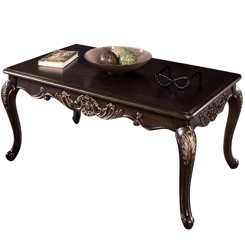 1Pc Rectangle Coffee Table Of Traditional Dark Cherry Style, Solid Wood And Veneer, Legs, Details Gold Highlights, 52"W X 30.5"D 19"H Style With Finish, Structure,