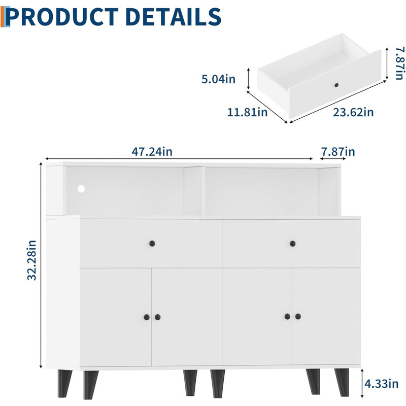 Armoire-penderie 47 po avec tiroirs 47 po, Blanc