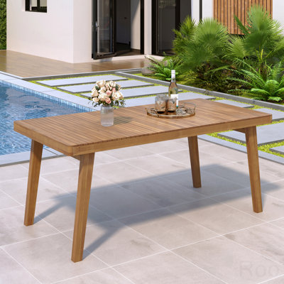 69" Acacia Wood Outdoor Patio Dining Table, With Slatted Top, 300 Lbs Weight Capacity, Ideal For Patio And Garden Gatherings