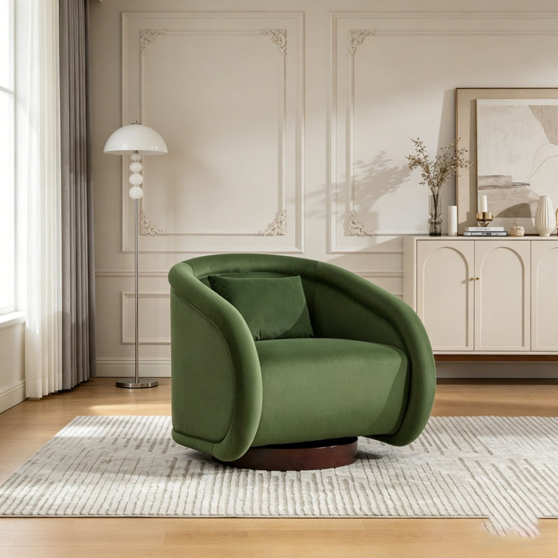 Fauteuil d'appoint pivotant, fauteuil demi-tonneau pivotant à 360 degrés, Velours vert