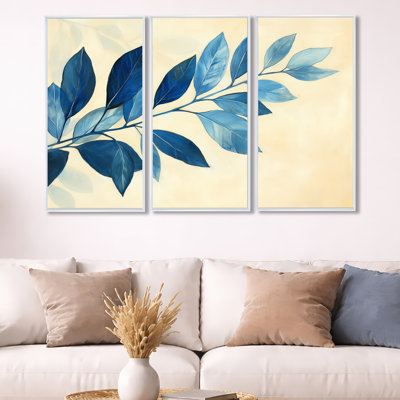 Sapphire Leaf Sprig - Botanical encadré, art mural 3 pièces