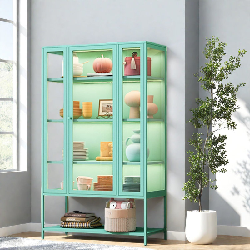 Spacious Steel Bookcases, Modern Display Cabinet With Led, Home Office Decor