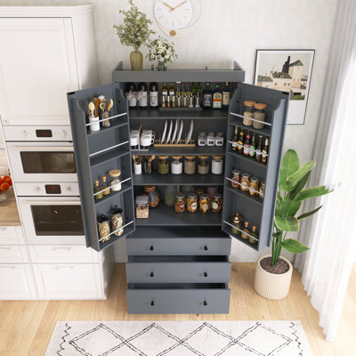 Farmhouse Kitchen Pantry - Tall Storage Cabinet With Adjustable Shelves & Drawers