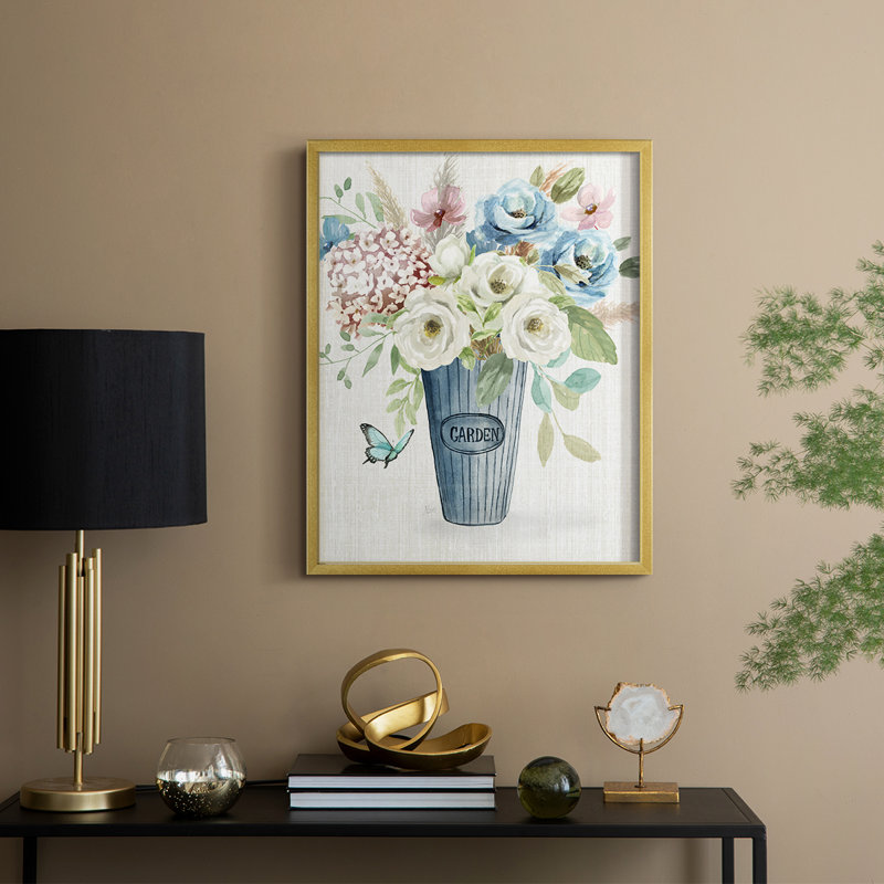 Garden Bouquet Framed Print - Solid Wood, 30" H x 24" W, Gold