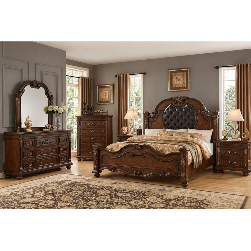 Lashonia Contemporary Cherry Wood 5-Piece Bedroom Set, King
