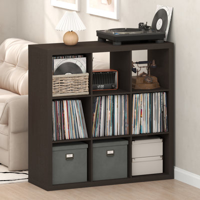 Support pour tourne-disque cubique avec rangement en vinyle, rangement pour disques vinyle extra épais de 8 cubes 1,2, tablette à dos ouvert pour CD DVD, disque de jeu Blueray, pour salon, bureau personnel, pin ambre