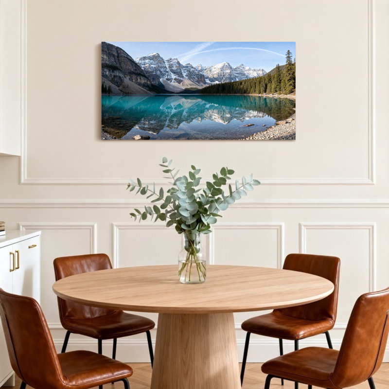 Paysage et nature Montagne Lac Reflet Forêt Ciel Neige Pic Arbres Eau, H 16 po x l 32 po