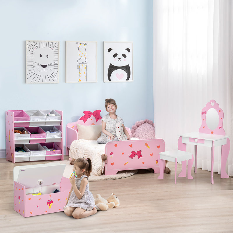 Rikwin Kids Dressing Table with Mirror and Stool for Ages 3-6 Years Pink