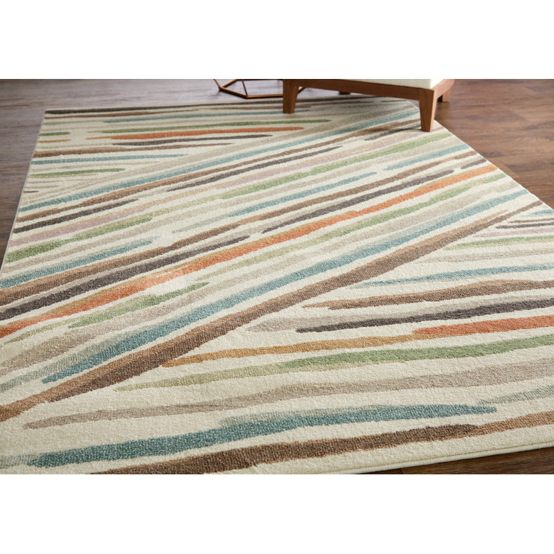 Roy Modern Abstract, Ivory/Brown/Blue Area Rug, Runner 2'6" x 7'3"