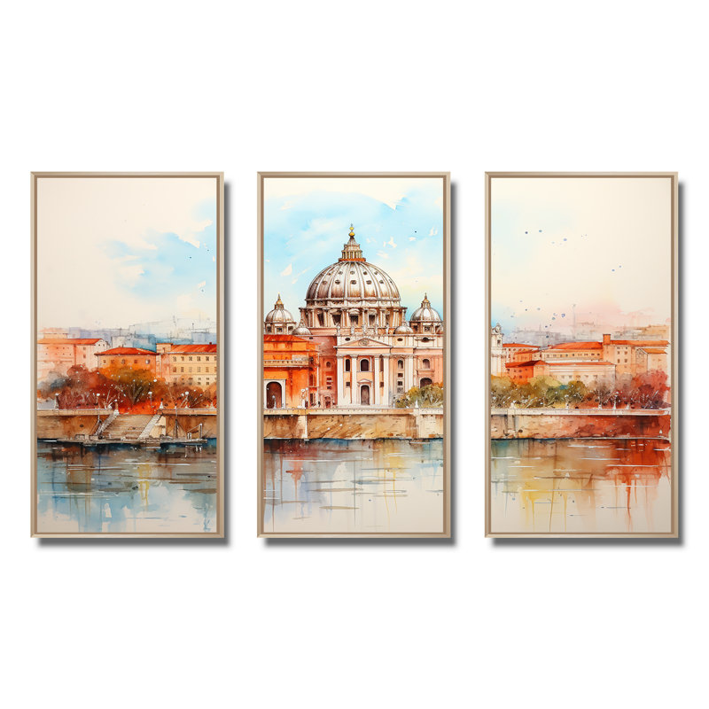 Art mural, sérénité I, Rome, Cadre flottant brun, H 32 po x l 48 po x P 1 po