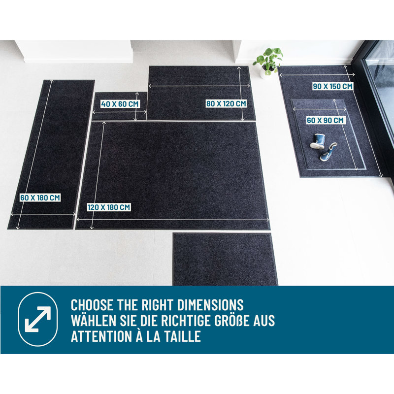 Fordie Non-Slip Indoor Doormat, 120cm W x 180cm L, Black