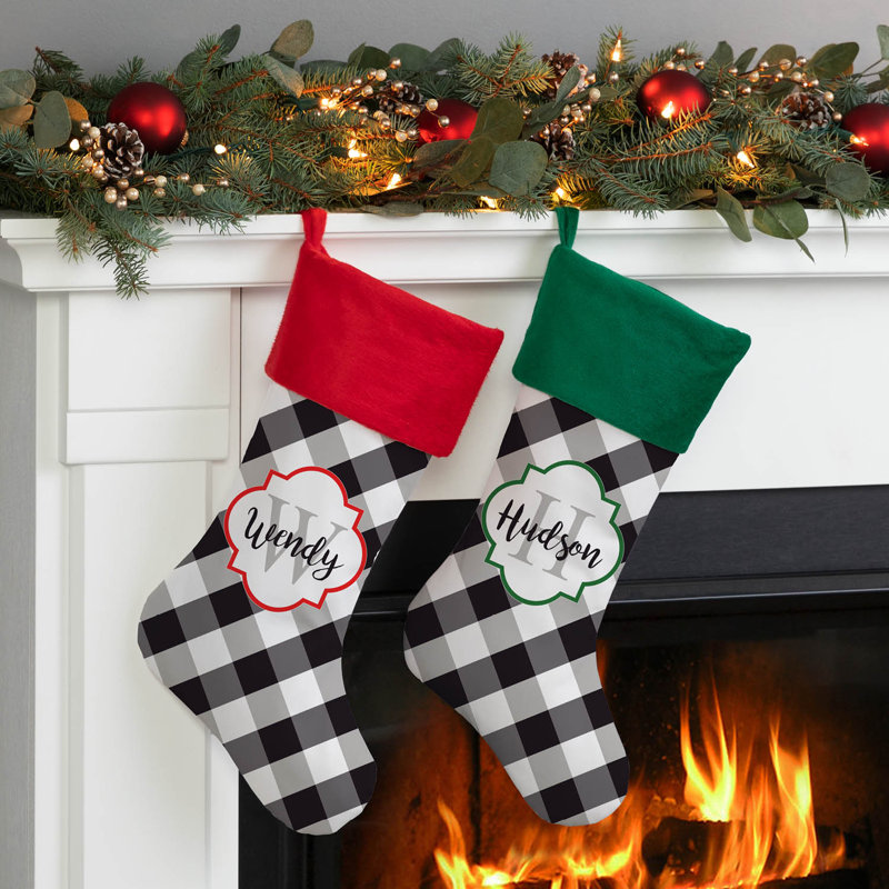 Gingham Personalized Cuff Stocking, Yes