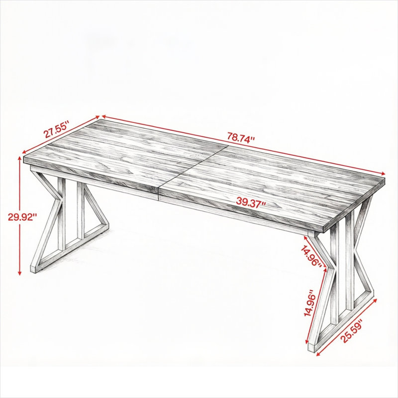Bureau de 200 x 70 x 76 cm (78,7 x 27,6 x 29,9 po) avec structure en acier, design réglable et grand plateau rectangulaire.