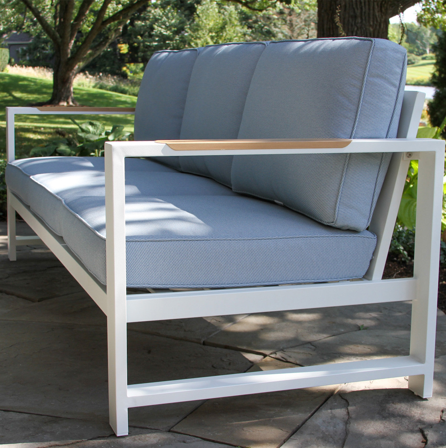 Jayton 81" Patio Sofa, White/Blue