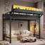 Lit mezzanine en métal avec tablettes de rangement, panneau perforé, lumières USB et DEL-130022728-130022725