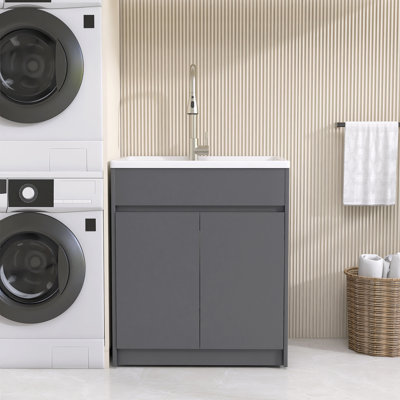 Évier de cuisine de 30 pouces avec lavabo à surface solide et armoire de rangement sur pied gris